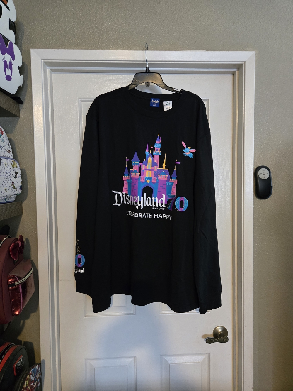 Disneyland 70th Celebrate Black Long-Sleeve Tee with Colorful Castle Graphic